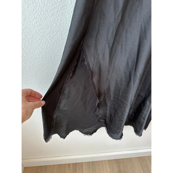 Y2k Whimsygoth Fairy Grunge Satin Slip Dress Black Dark Romantic Lace Sheer Long - Picture 7 of 9